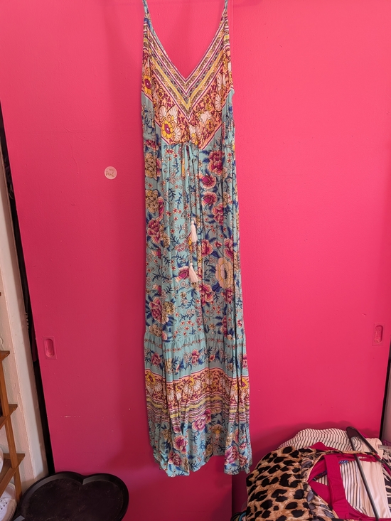 Rusttydustty Dresses & Skirts - Bohemian Floral V-Neck Maxi Dress in Aqua